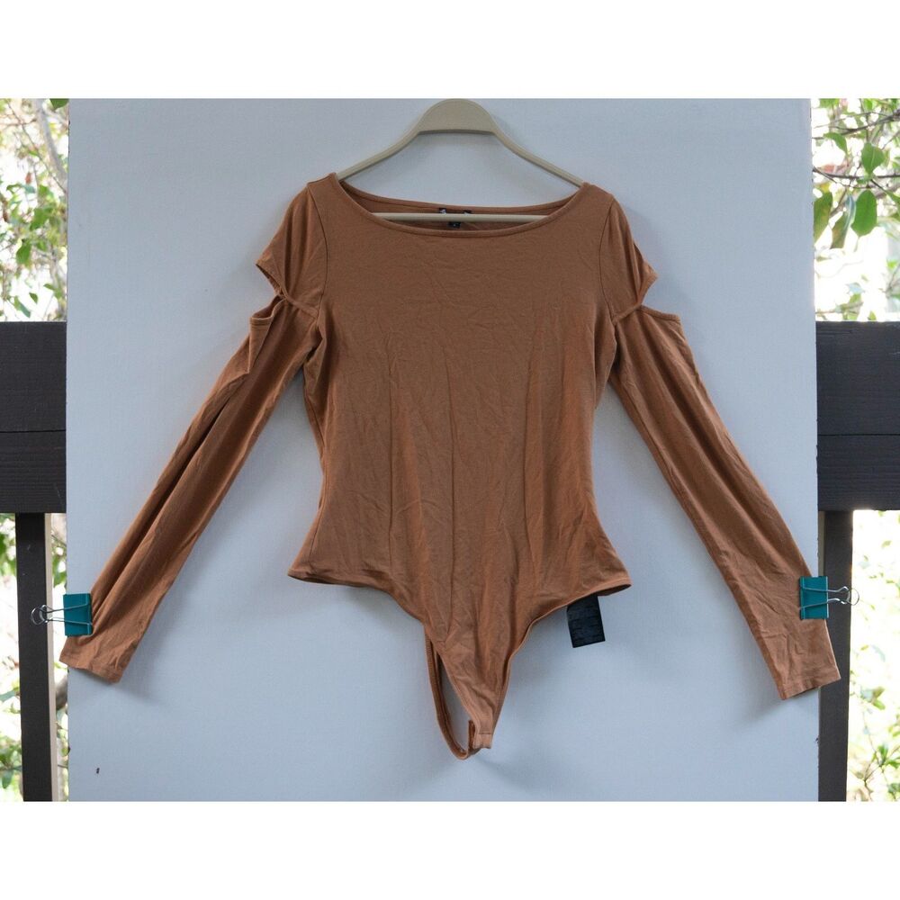 Guess Los Angeles Women's Corset Bodysuit Long Sleeve Cutout Brown Size M‎ Chic